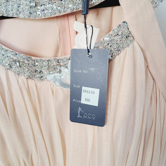 Blush Pink Sleeveless Maxi Dress With Silver Sequin Detailing & Pleated Design - Picture 9 of 13